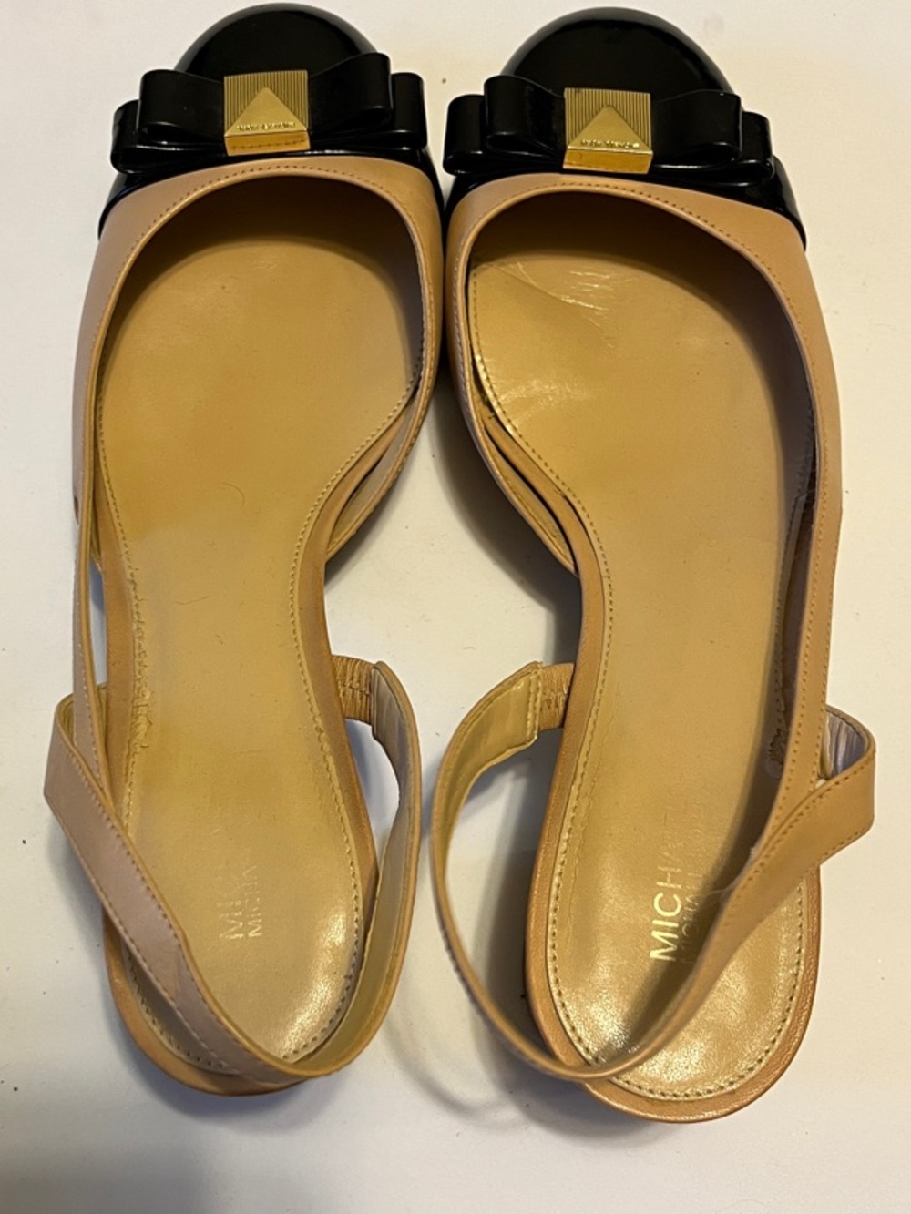 Michael Kors Slingback Two-Tone Patent Cap Toe Women’s Flats - Nude and Black - Picture 4 of 9